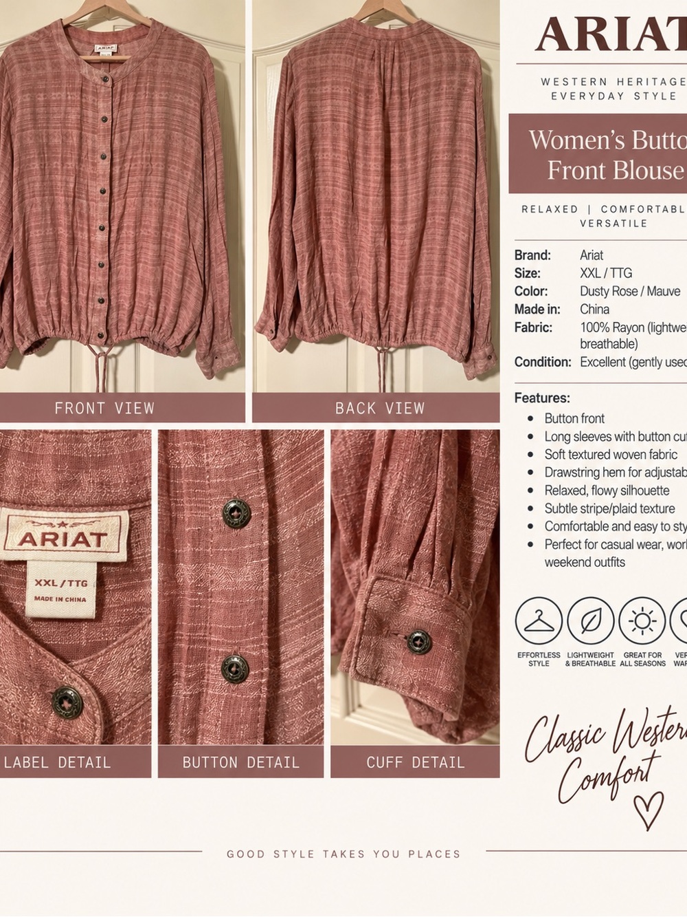 Ariat Dusty Rose/Mauve Button-Front Blouse